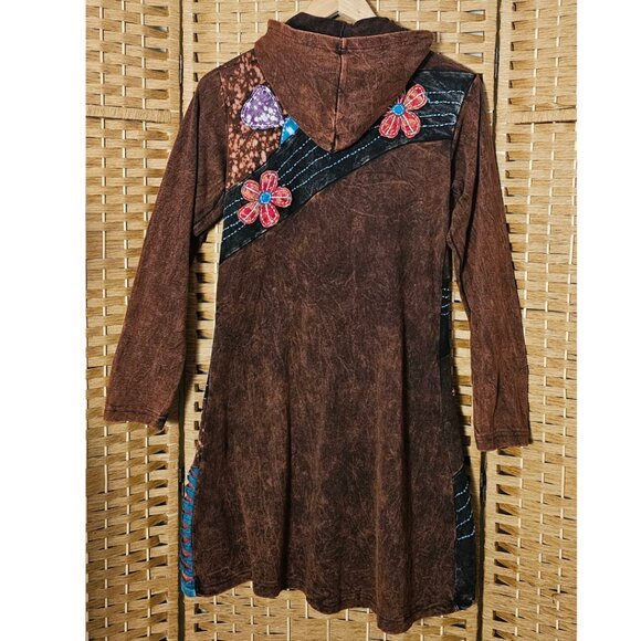 Rising International Floral Patchwork Long Hooded Boho Jacket M - Picture 3 of 5